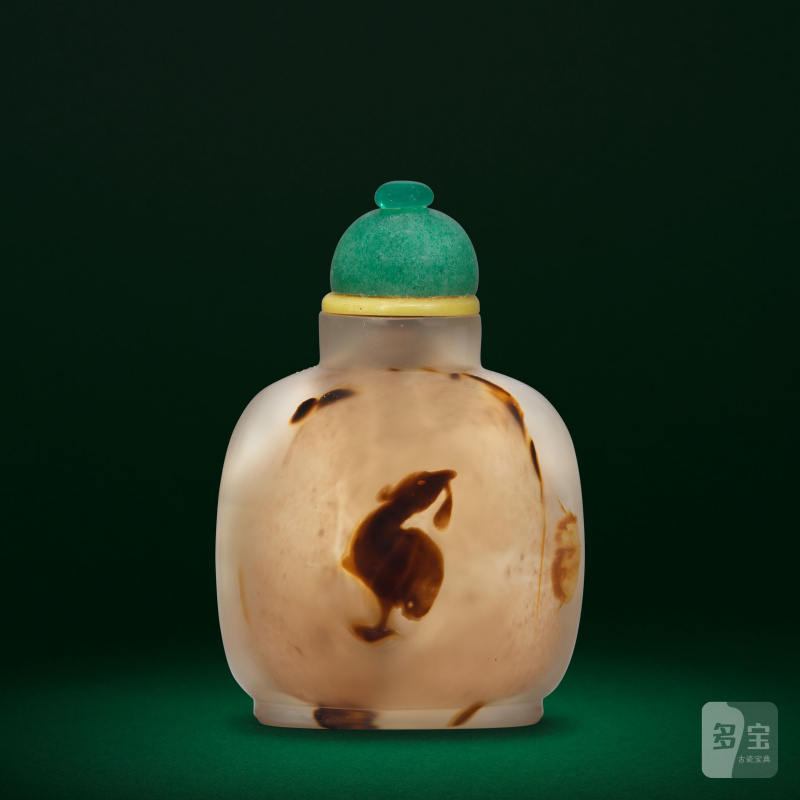 十八/十九世紀 瑪瑙巧雕鷺鷥圖鼻煙壺 | A CHALCEDONY SHADOW AGATE 'EGRET' SNUFF BOTTLE - 图3